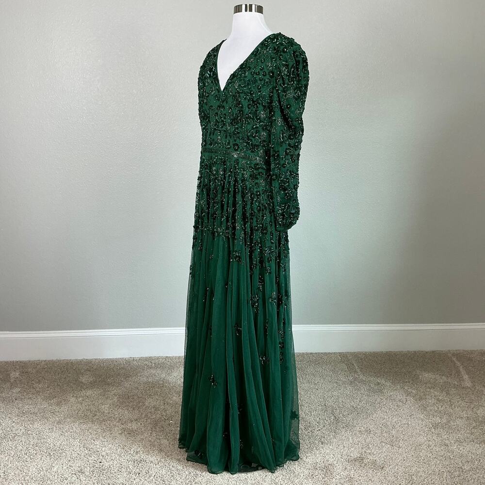 Mac Duggal 5497 Sequined Long Sleeve A-Line Gown Emerald Green Size 10 Dress - Picture 5 of 12